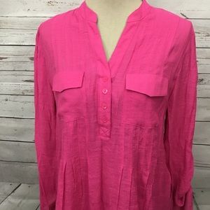 Zac & Rachel Tunic Top Medium Pink layered lagenlook Pleated front long sleeve